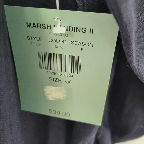 Linen Marsh Landing Navy Blue Blouse NWT 3X - Picture 5 of 8